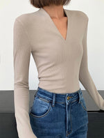 Load image into Gallery viewer, Classic V Neck Line Top in Beige
