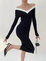 Load image into Gallery viewer, Off Shoulder V Long Sleeve Bodycon Dress