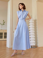 Load image into Gallery viewer, Aurelie Boxy Shoulder Pocket Shirt Dress in Blue