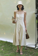 Load image into Gallery viewer, Textured Button Cami Midi Dress in Cream