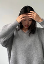Load image into Gallery viewer, Oversized Pique V Knit Sweater in Grey