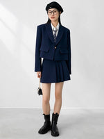 Load image into Gallery viewer, Side Pleat A-Line Mini Skirt in Navy