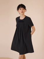 Load image into Gallery viewer, Pleated Baby Doll Pocket Dress in Black