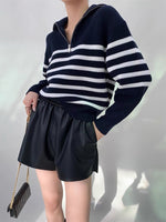 Load image into Gallery viewer, Marine Striped Half Zip Sweater