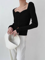 Load image into Gallery viewer, Bustier Button Slit Knit Top - Black