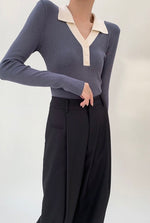 Load image into Gallery viewer, Contrast Collar Polo Knit Top