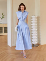 Load image into Gallery viewer, Aurelie Boxy Shoulder Pocket Shirt Dress in Blue