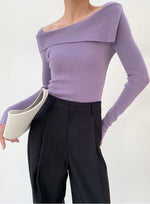 Load image into Gallery viewer, Off Shoulder Foldover Knit Top in Purple
