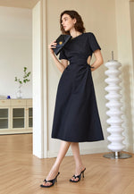 Load image into Gallery viewer, Zave Side Cutout Midi Dress in Black