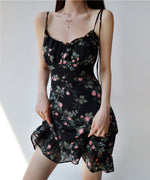 Load image into Gallery viewer, Genevieve Floral Tie Strap Cami Mini Dress in Black