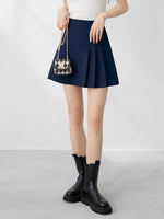 Load image into Gallery viewer, Side Pleat A-Line Mini Skirt in Navy