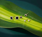 Load image into Gallery viewer, Set of 6 Silver Black Round + Diamante Stud Earrings