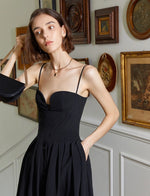 Load image into Gallery viewer, Marion Bustier Button A-Line Dress in Black