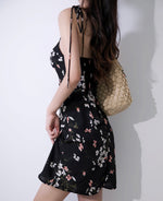 Load image into Gallery viewer, Calla Floral Tie Strap Mini Dress in Black
