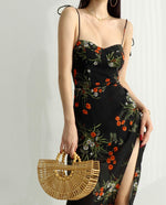Load image into Gallery viewer, Twilight Floral Tie Strap Slit Dress in Black