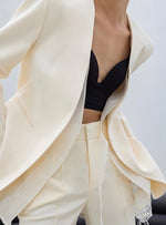 Load image into Gallery viewer, Tailored Duo Layer Tie Blazer in Cream
