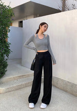 Load image into Gallery viewer, Classic Tailored Wide Leg Trousers in Black
