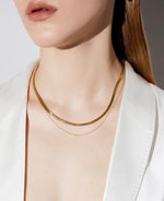 Load image into Gallery viewer, Gold Plated Double Herringbone + Fine Chain Necklace