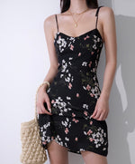 Load image into Gallery viewer, Calla Floral Tie Strap Mini Dress in Black