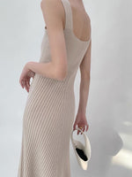 Load image into Gallery viewer, Tank Knitted Ribbed Midi Dress in Beige