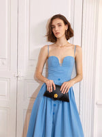 Load image into Gallery viewer, Marion Bustier Button A-Line Dress in Blue