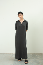 Load image into Gallery viewer, Knit V Neck Maxi Dress in Dark Grey