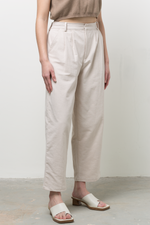 Load image into Gallery viewer, Linen Blend Mid-Waist Straight Pants in Ecru