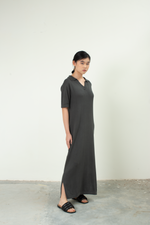Load image into Gallery viewer, Knit V Neck Maxi Dress in Dark Grey