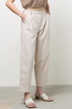 Load image into Gallery viewer, Linen Blend Mid-Waist Straight Pants in Ecru