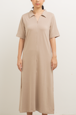 Load image into Gallery viewer, Front Zip Collar Dress in Khaki