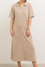 Load image into Gallery viewer, Front Zip Collar Dress in Khaki