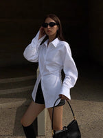 Load image into Gallery viewer, Night Owl Rusched Oversized Shirt in White