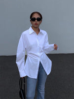 Load image into Gallery viewer, Night Owl Rusched Oversized Shirt in White