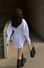 Load image into Gallery viewer, Night Owl Rusched Oversized Shirt in White