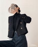 Load image into Gallery viewer, Mauro Cropped Tweed Blazer in Navy