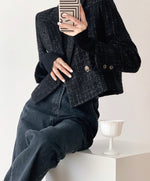 Load image into Gallery viewer, Mauro Cropped Tweed Blazer in Navy