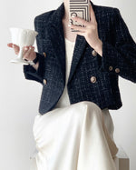 Load image into Gallery viewer, Mauro Cropped Tweed Blazer in Navy