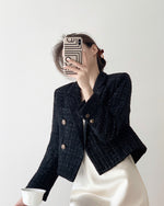 Load image into Gallery viewer, Mauro Cropped Tweed Blazer in Navy