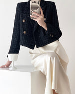 Load image into Gallery viewer, Mauro Cropped Tweed Blazer in Navy