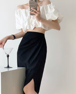 Load image into Gallery viewer, Ainsworth High Waist Wrap Midi Skirt in Black