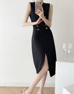 Load image into Gallery viewer, Amelie Button Slit Dress in Black
