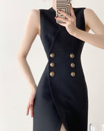 Load image into Gallery viewer, Amelie Button Slit Dress in Black