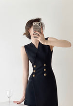 Load image into Gallery viewer, Amelie Button Slit Dress in Black