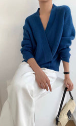 Load image into Gallery viewer, Wrap Button Wool Cardigan- Blue