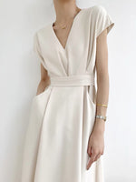 Load image into Gallery viewer, Flutter Pocket Midi Dress in Cream