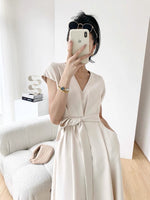 Load image into Gallery viewer, Flutter Pocket Midi Dress in Cream