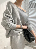 Load image into Gallery viewer, Asymmetric Off Shoulder Sweater in Grey
