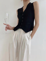 Load image into Gallery viewer, Button Vest Top- Black