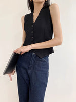 Load image into Gallery viewer, Button Vest Top- Black