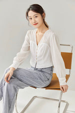 Load image into Gallery viewer, Bustier Duo Tone Blouse in White